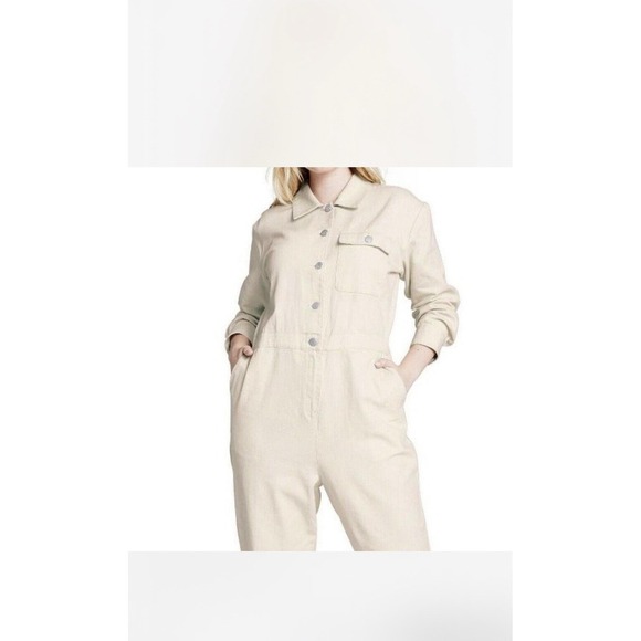 Sandy Liang Target Pants - Sandy Liang Target Cream Coveralls Jumpsuit Women's Size 12 100% Cotton 0070
